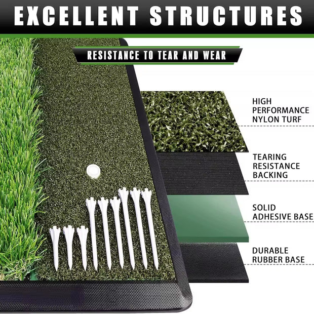 Synthetic Dual-Turf Golf Hitting Mat, Heavy Duty Rubber Backing Golf Practice Mat Ideal for Indoor & Outdoor Training