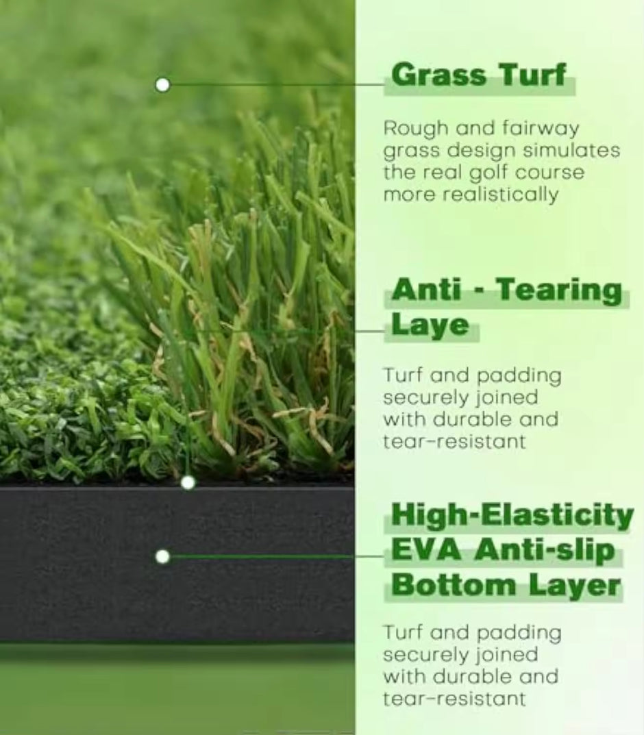 Golf Green 5x4 ft 10mm Golf Hitting Mat Outdoor & Indoor, Premium Dual Turf Golf Mat for Hitting & Swing & Chipping