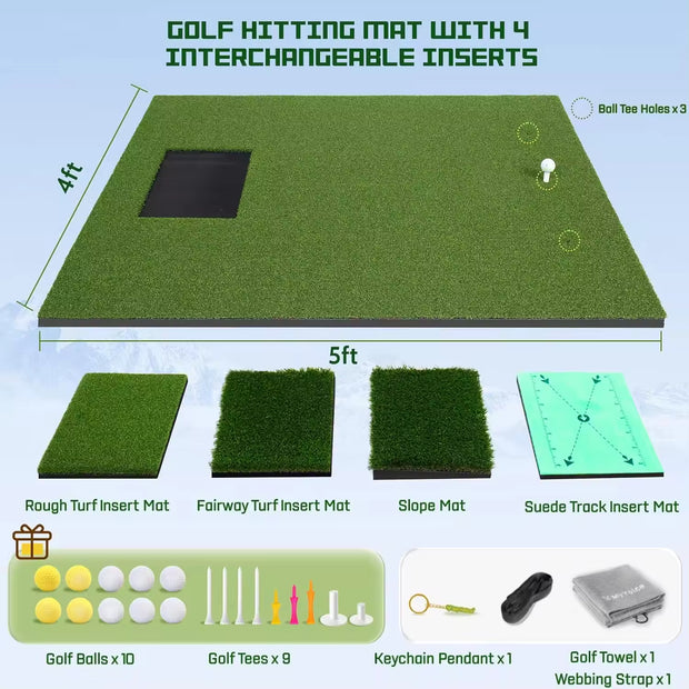 Ultimate Golf Mat-5x4ft Large Golf Hitting Mat for Indoor & Outdoor Use, Thickened Design with Interchangeable Mats