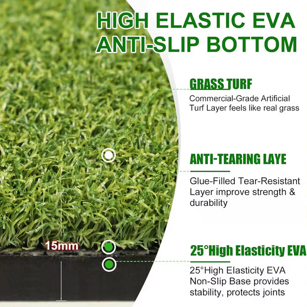 Golf Hitting Mat with Built-in Ball Tray,5x4ft 26mm Thickness Indoor Outdoor Golf Practice Mat,Turf Golf Mat