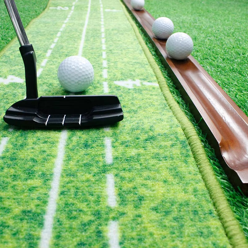 Wooden Golf Putting Mat with Auto Ball Return – Indoor Practice Mat, Velvet Surface