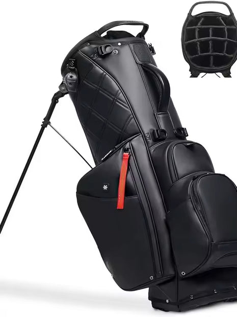 Men's Leather Golf Stand Bag | 14-Divider Waterproof PU Golf Bag | Lightweight Portable 7-14 Divider Golf Bag