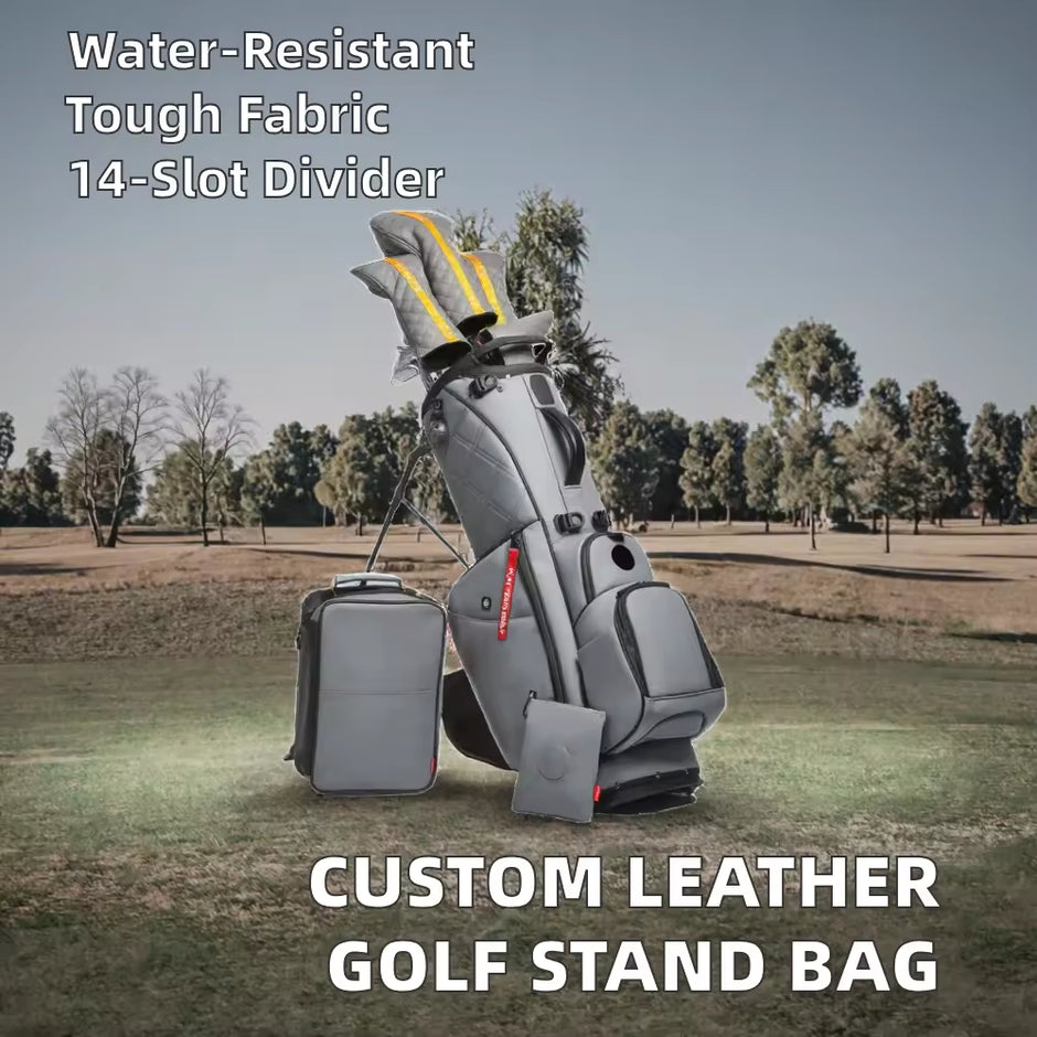 Men's Leather Golf Stand Bag | 14-Divider Waterproof PU Golf Bag | Lightweight Portable 7-14 Divider Golf Bag