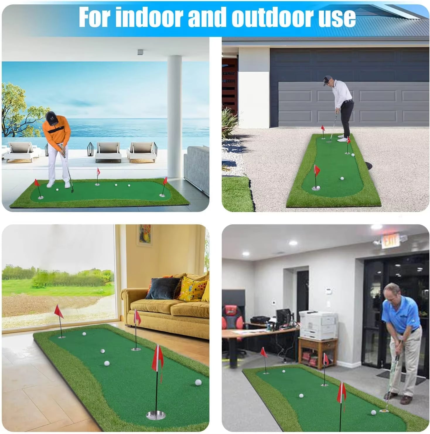 Golf Putter Green Mat Golf Training Mat Professional Golf Practice Mat Indoor/outdoor Green Long Challenge Putter
