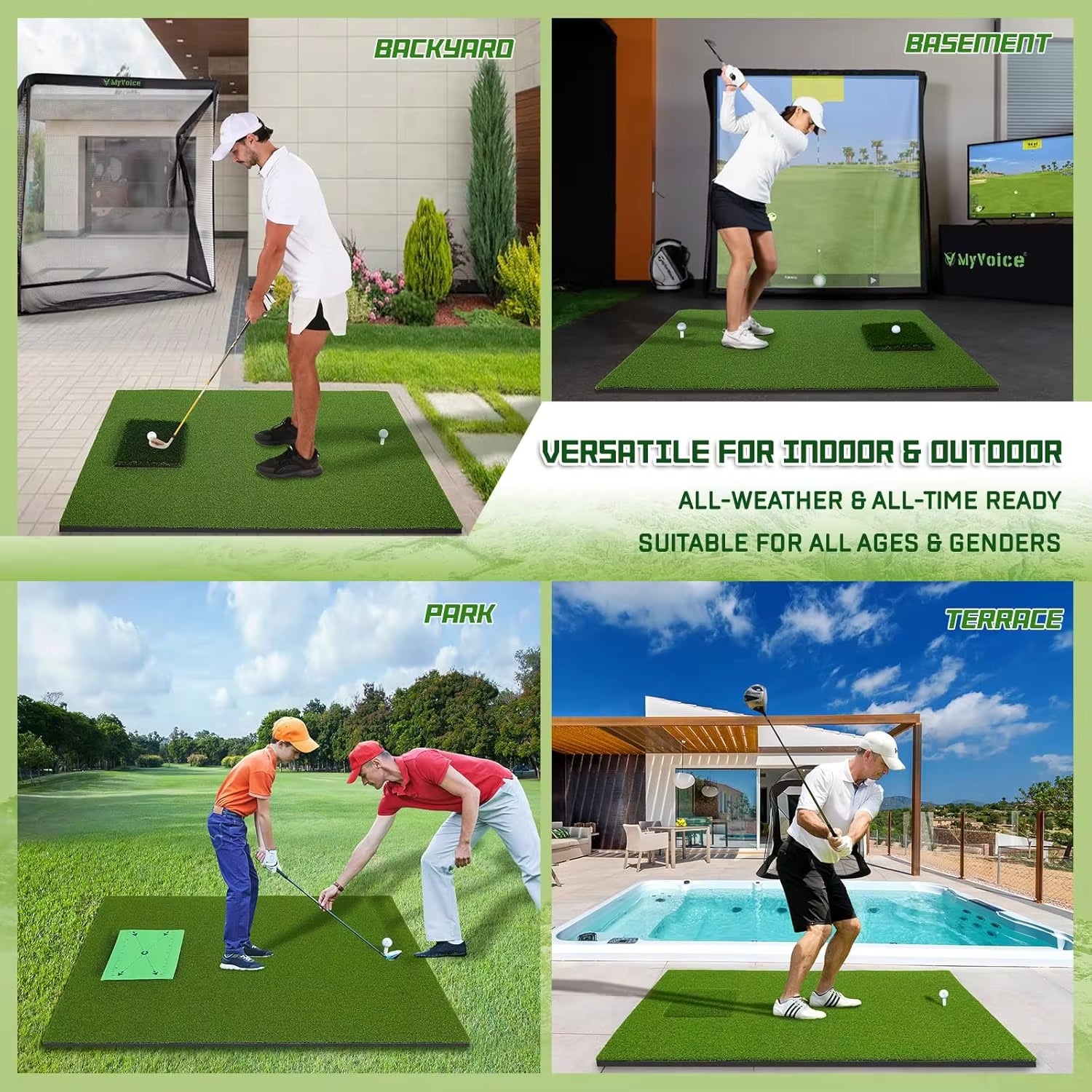 Ultimate Golf Mat-5x4ft Large Golf Hitting Mat for Indoor & Outdoor Use, Thickened Design with Interchangeable Mats