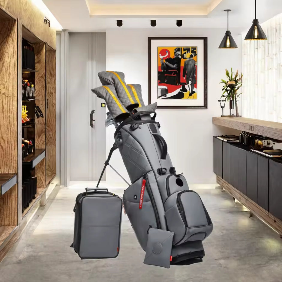 Men's Leather Golf Stand Bag | 14-Divider Waterproof PU Golf Bag | Lightweight Portable 7-14 Divider Golf Bag