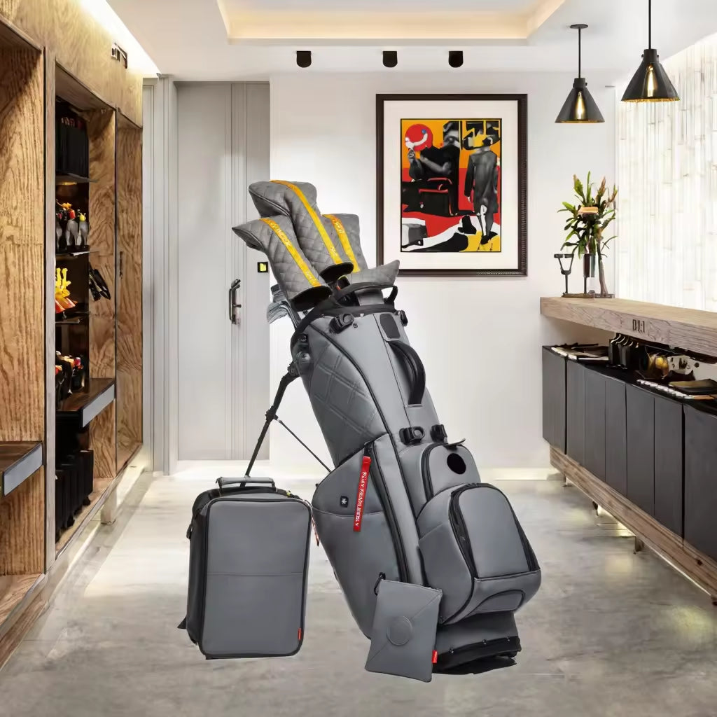 Men's Leather Golf Stand Bag | 14-Divider Waterproof PU Golf Bag | Lightweight Portable 7-14 Divider Golf Bag