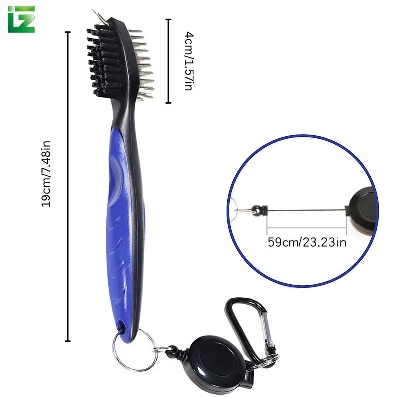 ortable Golf Club Brush Tool Kit Club Cleaner Cleaning Brush With Retractable Extension Cord and Clip