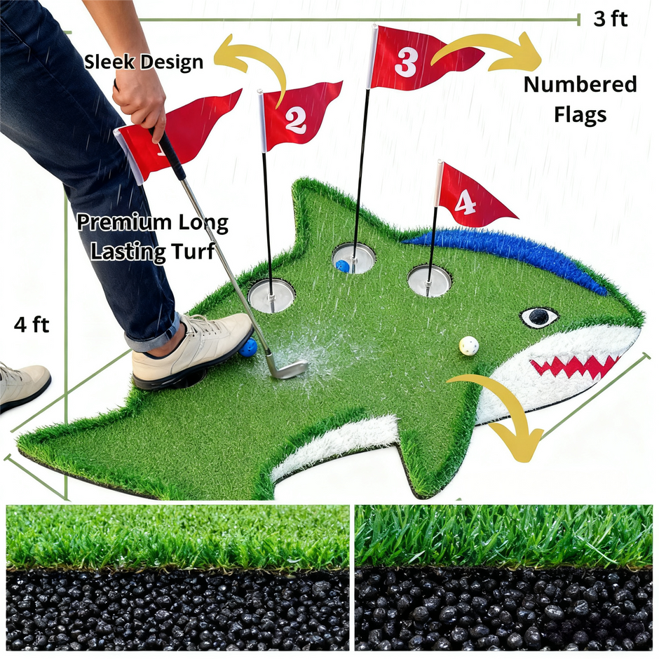 Creative Shark-Shaped Golf Practice Mat – Durable Wear-Resistant for Indoor/Outdoor Swing Drills