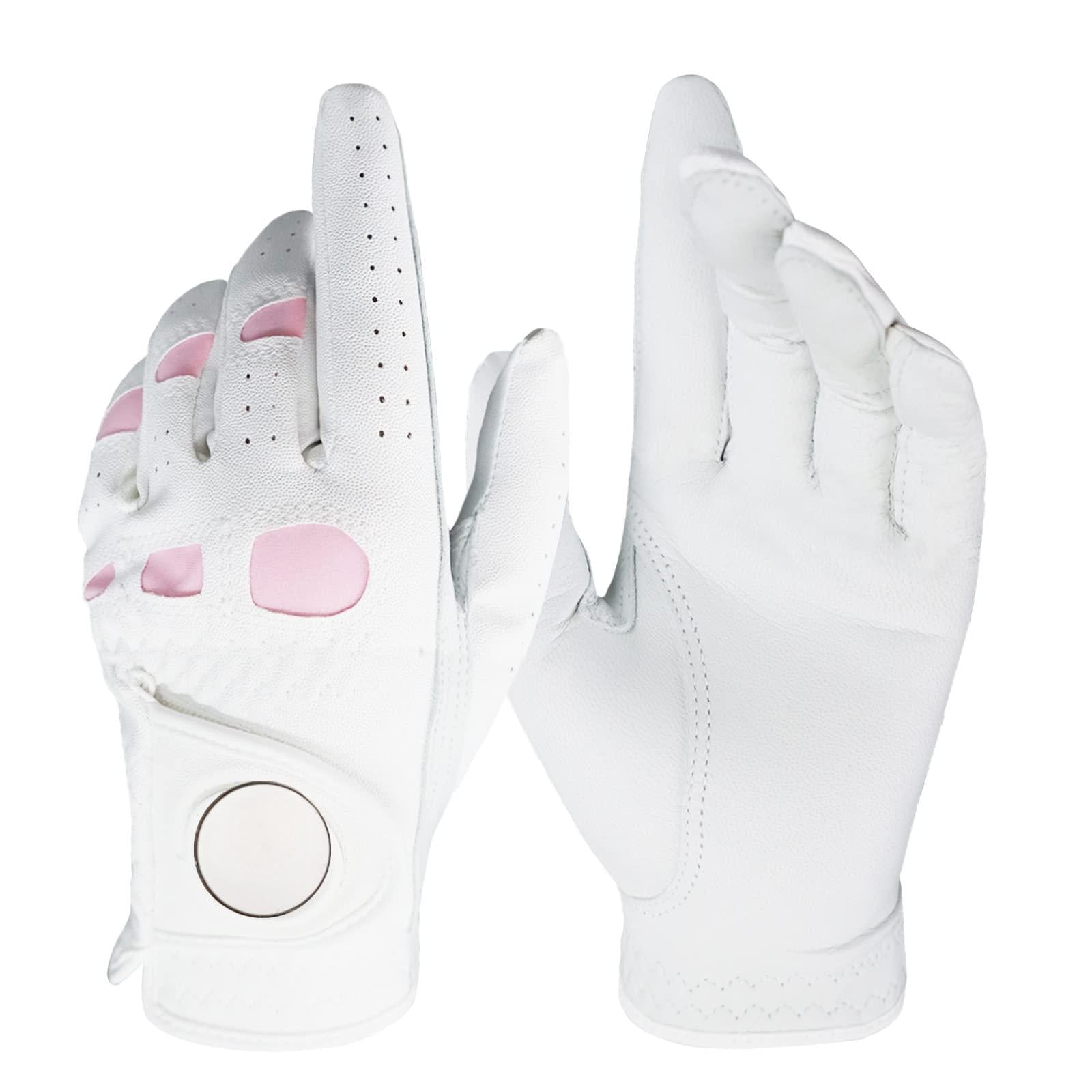 FINGER Women’s Leather Golf Glove (1 Pack) - With Ball Marker, Extra Grip, Left/Right Hand Options (S/M/L)