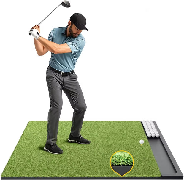 Golf Hitting Mat with Built-in Ball Tray,5x4ft 26mm Thickness Indoor Outdoor Golf Practice Mat,Turf Golf Mat