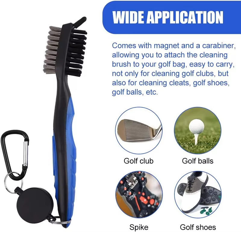 ortable Golf Club Brush Tool Kit Club Cleaner Cleaning Brush With Retractable Extension Cord and Clip