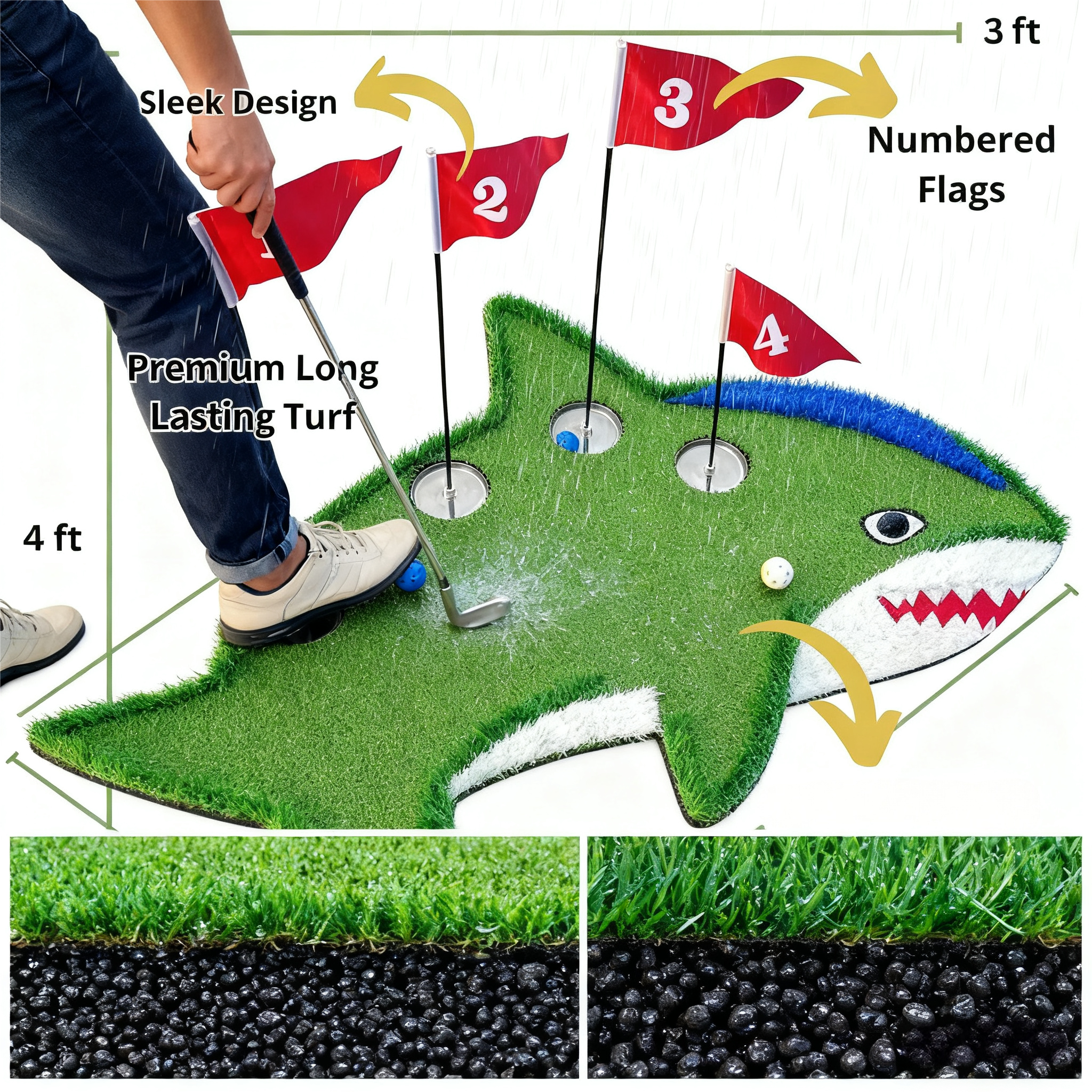 Creative Shark-Shaped Golf Practice Mat – Durable Wear-Resistant for Indoor/Outdoor Swing Drills