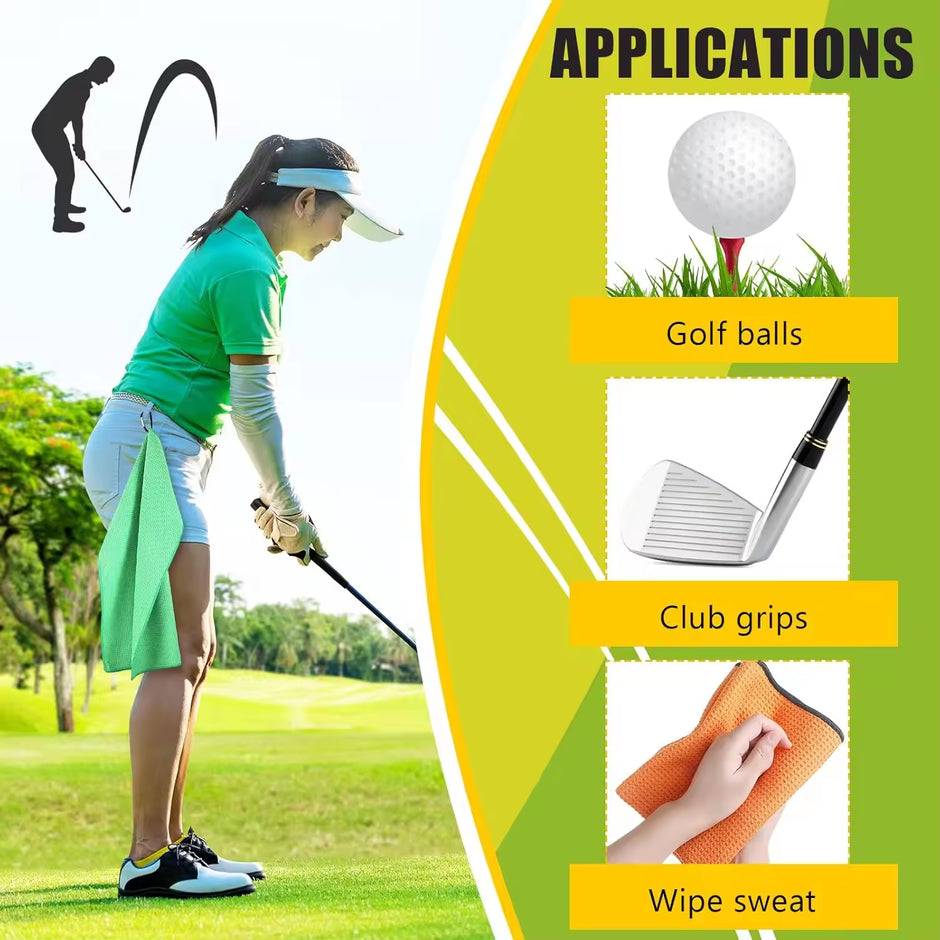 Premium Microfiber Golf Towel – Super Absorbent & Reusable for On-Course Club/Ball Cleaning