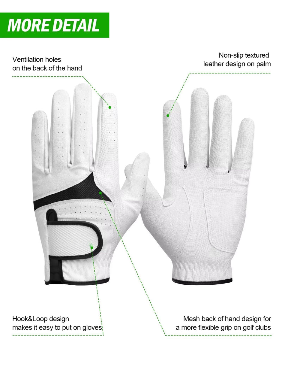 Men & Women’s Golf Glove - Premium Cabretta Leather (Soft Touch), Breathable Mesh, Non-Slip Palm Lift Grip
