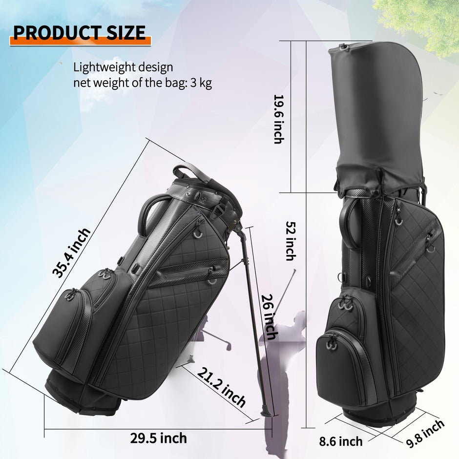 14-Way Full-Length Divider Golf Stand Bag | Men's PU Leather Luxury Waterproof Golf Bag