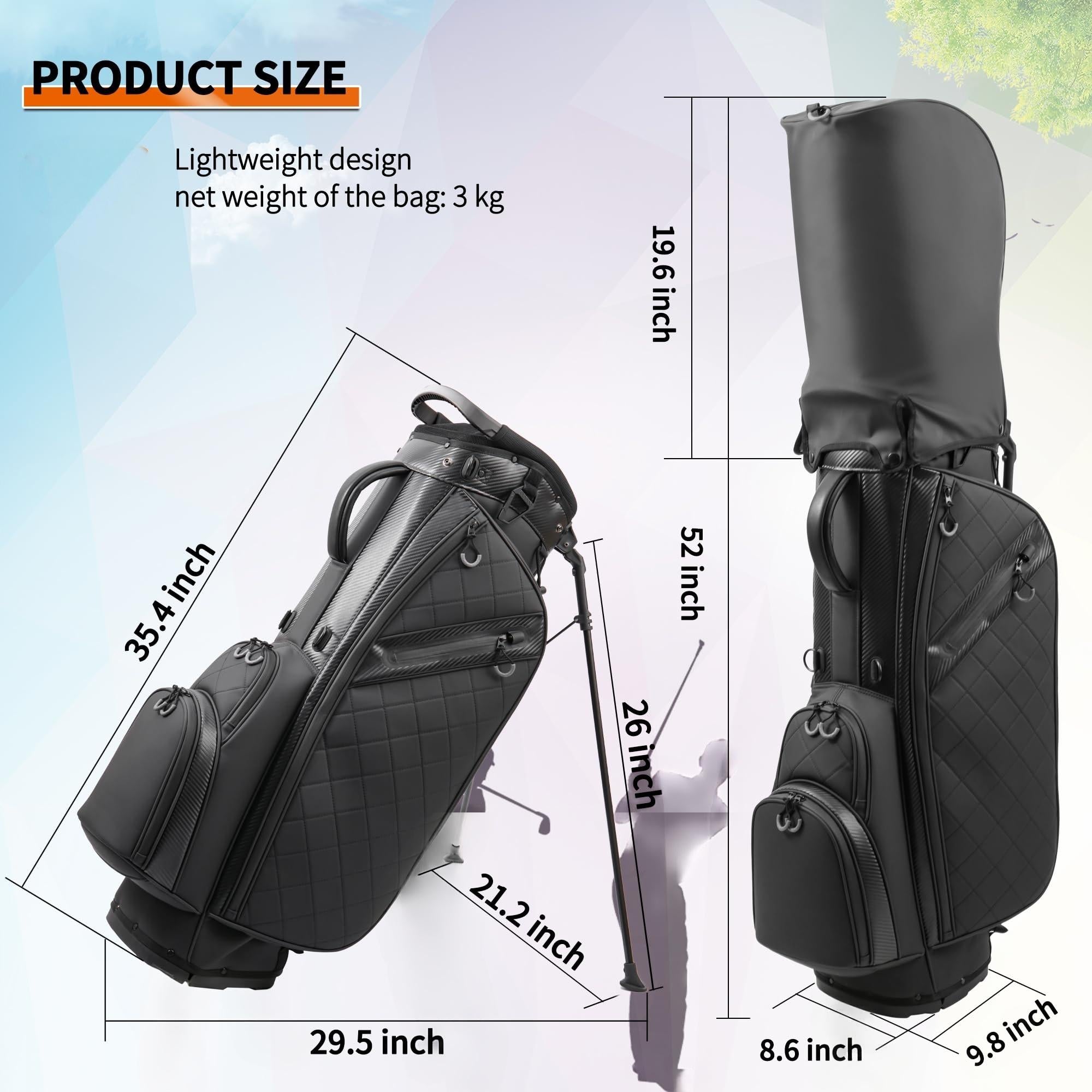 14-Way Full-Length Divider Golf Stand Bag | Men's PU Leather Luxury Waterproof Golf Bag