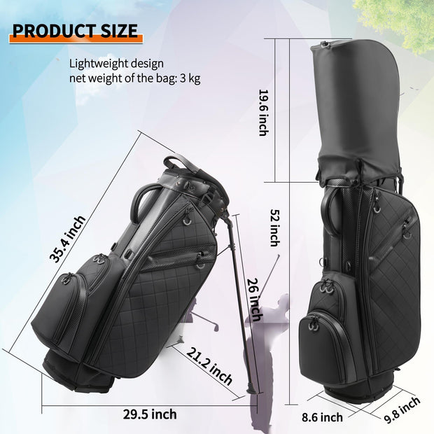 14-Way Full-Length Divider Golf Stand Bag | Men's PU Leather Luxury Waterproof Golf Bag