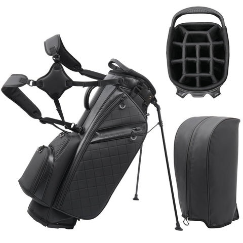 14-Way Full-Length Divider Golf Stand Bag | Men's PU Leather Luxury Waterproof Golf Bag