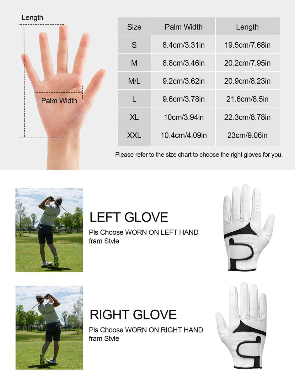 Men & Women’s Golf Glove - Premium Cabretta Leather (Soft Touch), Breathable Mesh, Non-Slip Palm Lift Grip