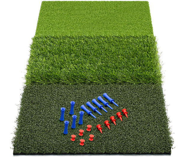 Foldable Tri-Turf Hitting Mat, Heavy-Duty Golf Hitting Mat, Practice Mat with EVA Rubber Base, Larger Size for Indoor/Outdoor Swing and Chipping Practice