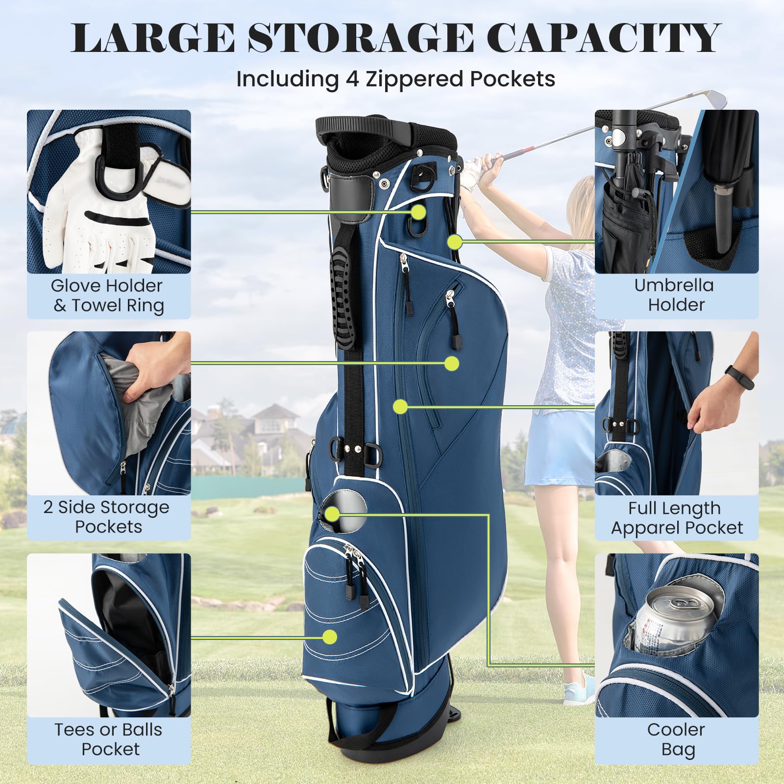 Lightweight Golf Stand Bag - 4-Way Dividers for Organized Clubs + 4 Pockets for Extra Storage
