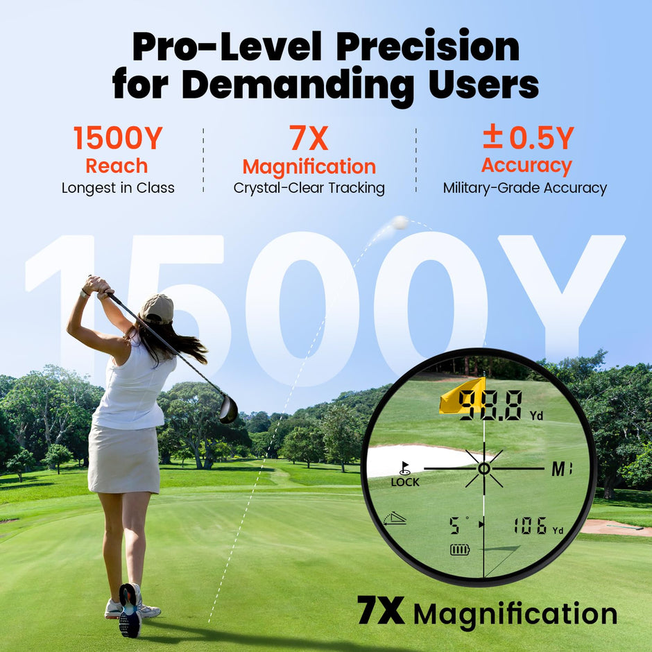 Golf Laser Rangefinder with Slope -7X Magnification, Magnet Stripe, 85% Transmission Lens for Golfing/Hunting