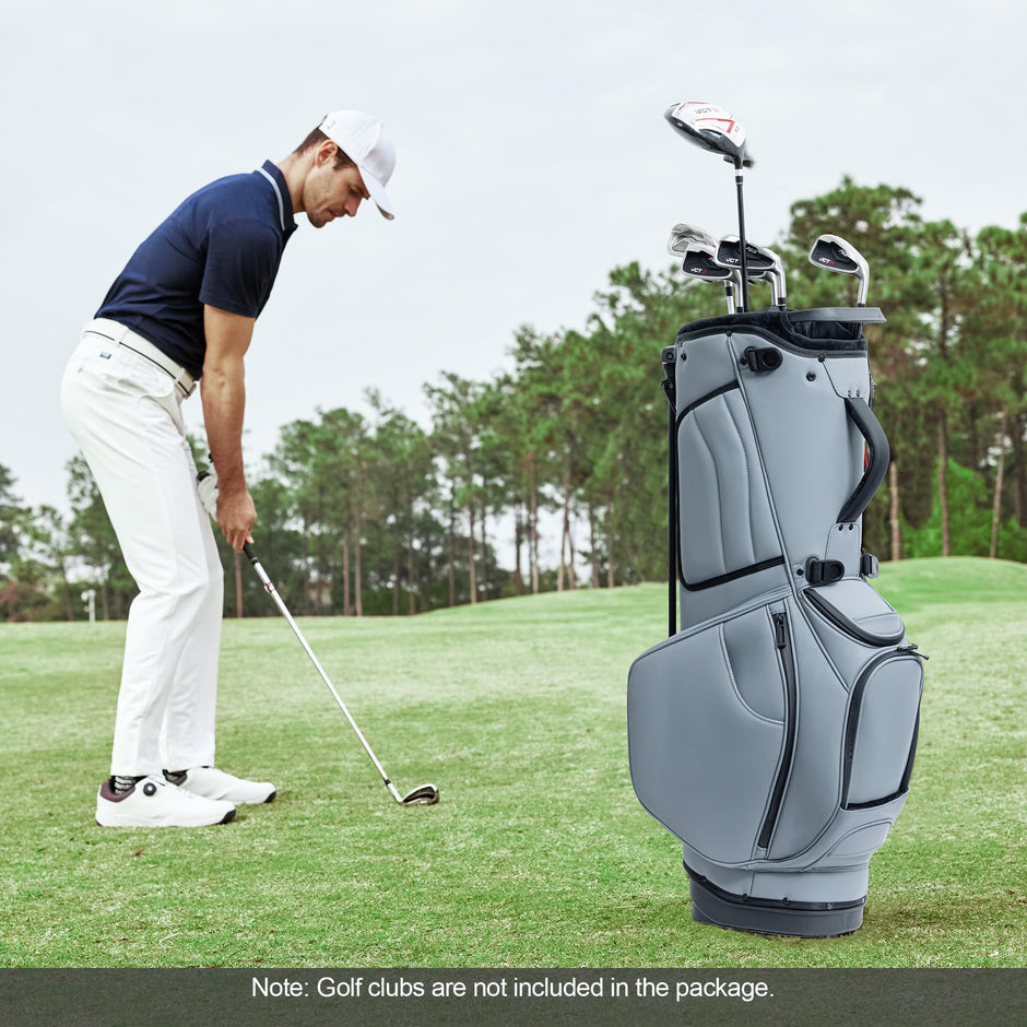 Unisex 14-Way Golf Stand Bag - Lightweight Leather Design, Full-Length Dividers + Multiple Pockets