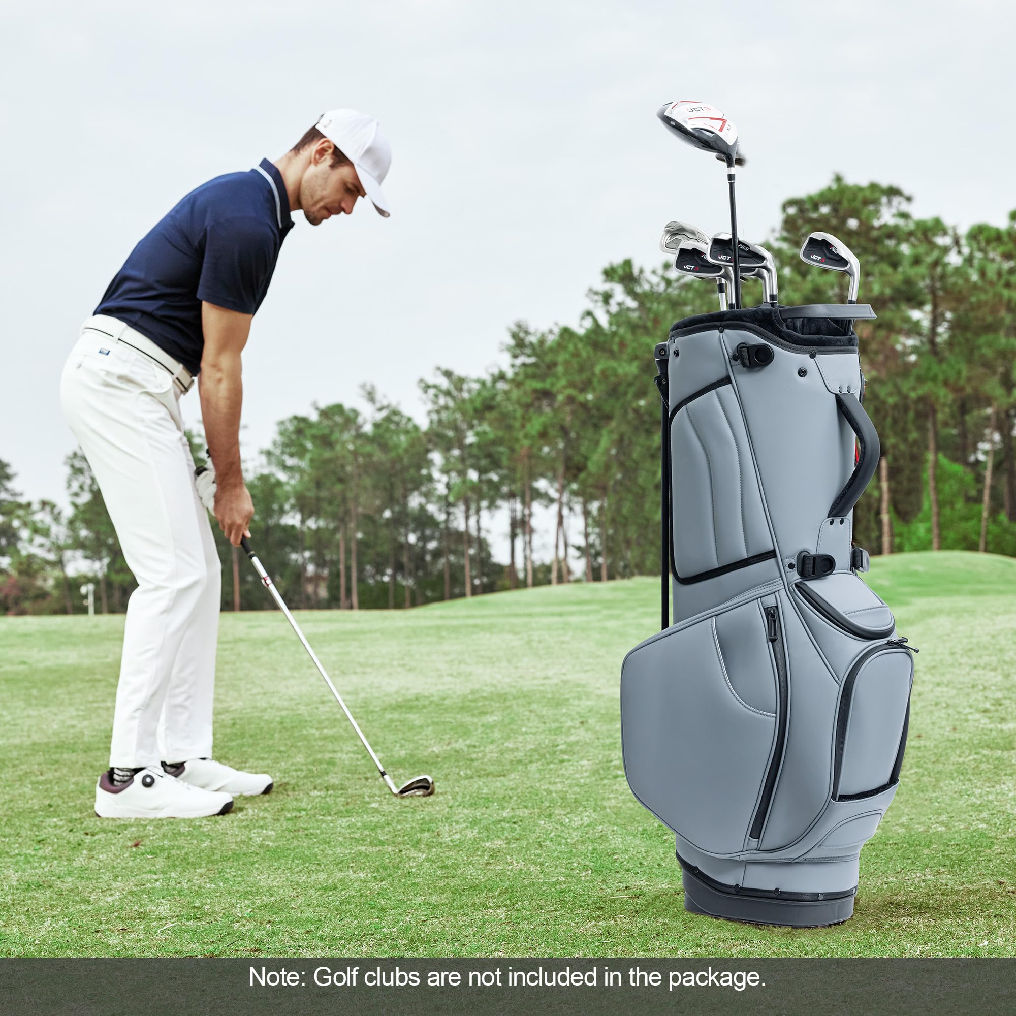 Unisex 14-Way Golf Stand Bag - Lightweight Leather Design, Full-Length Dividers + Multiple Pockets
