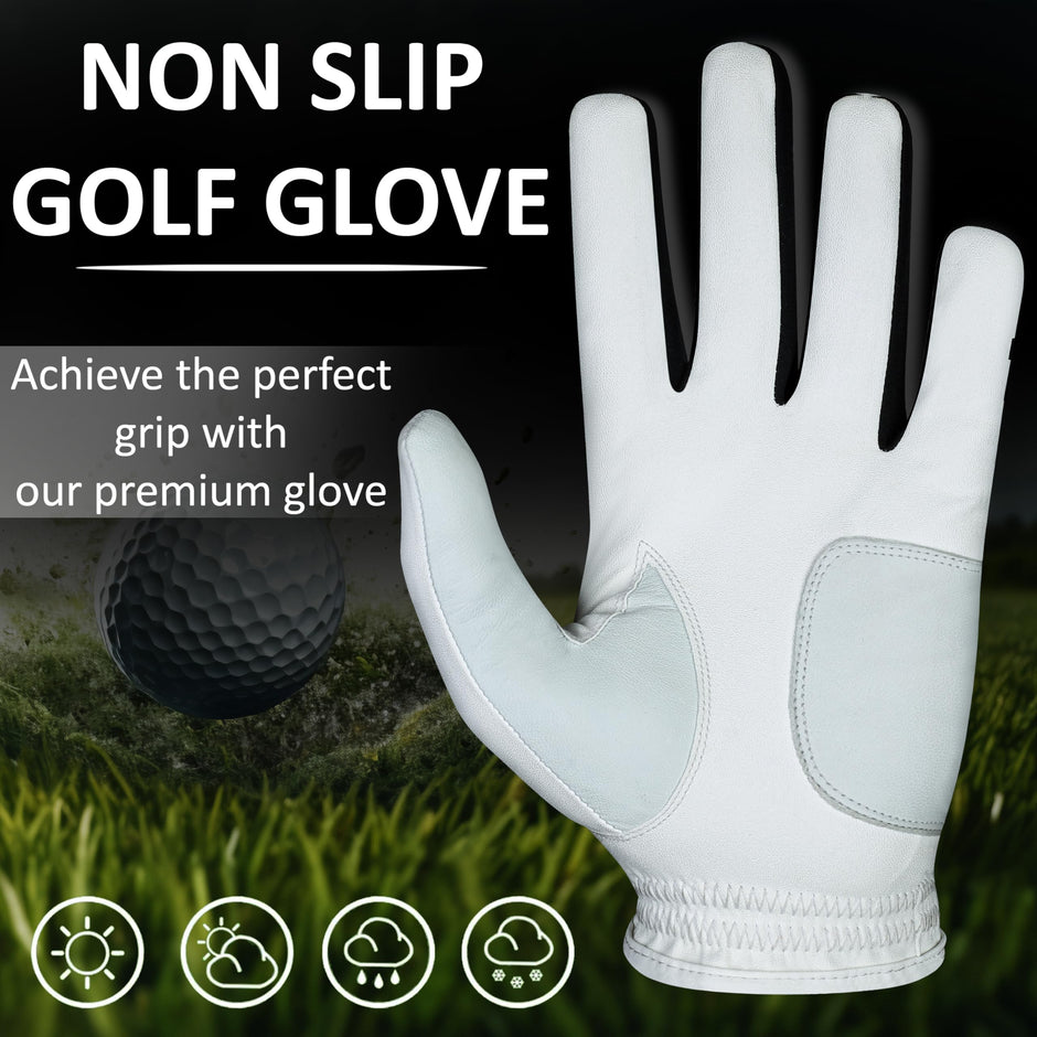 Premium Golf Glove (Left/Right Hand) - 100% AAA Cabretta Leather, Cool Wear, Serious Performance & Touch