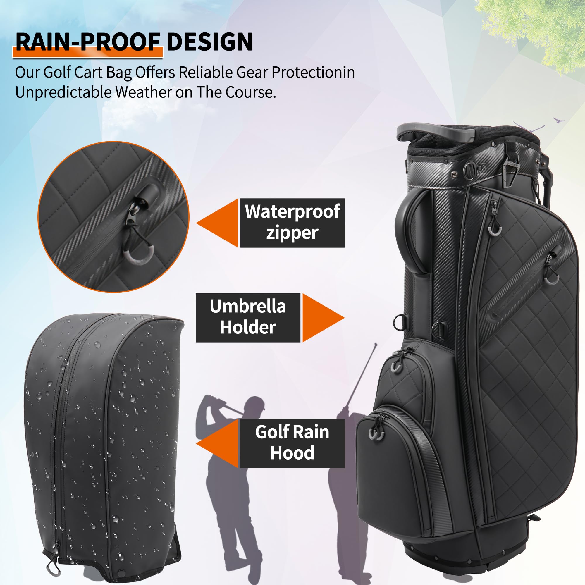 14-Way Full-Length Divider Golf Stand Bag | Men's PU Leather Luxury Waterproof Golf Bag
