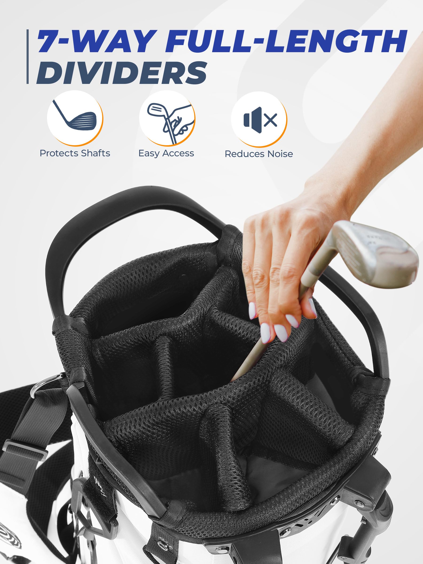 7-Way Full-Length Dividers Golf Bag, 900D Weather-Resistant Fabric & Cooler Pockets