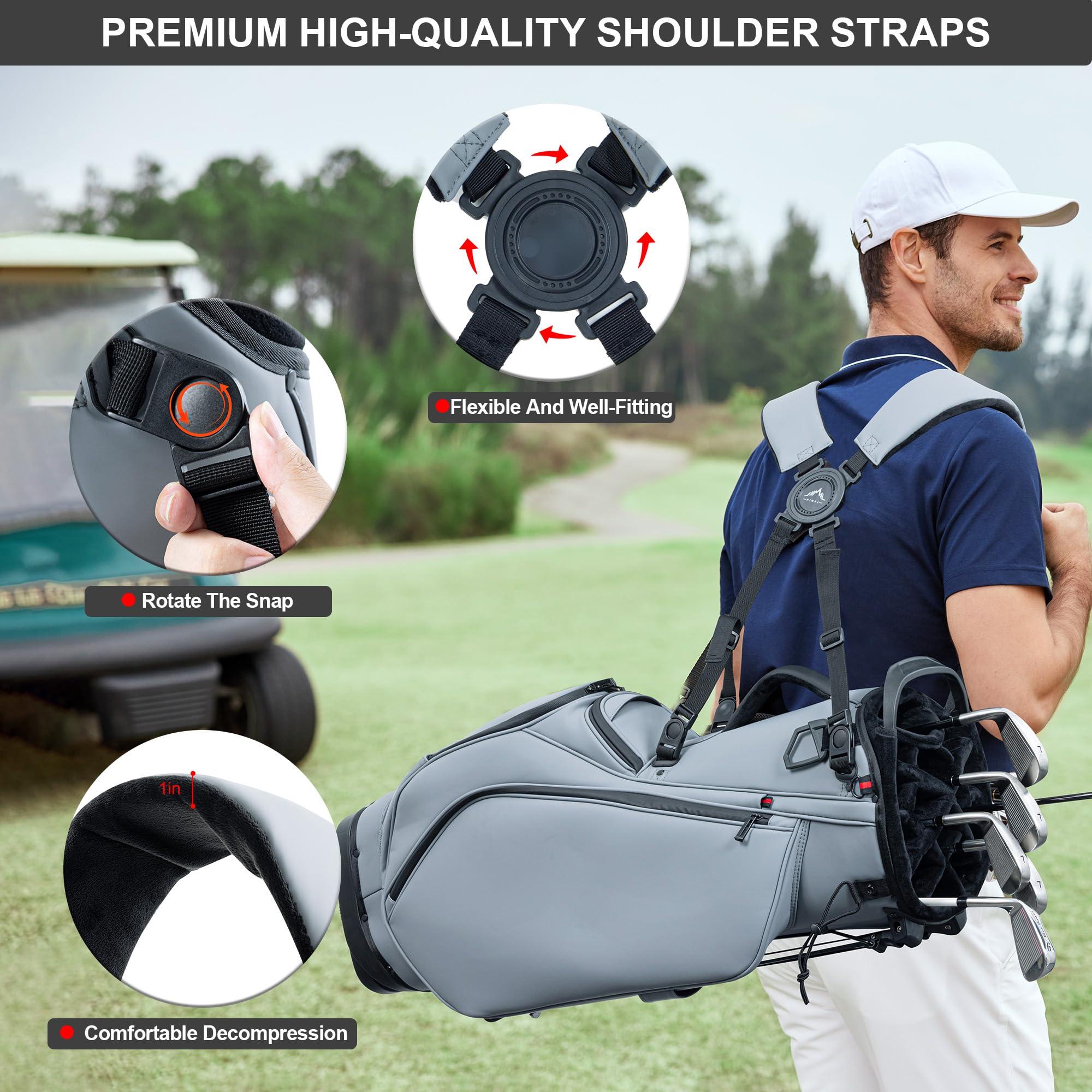 Unisex 14-Way Golf Stand Bag - Lightweight Leather Design, Full-Length Dividers + Multiple Pockets