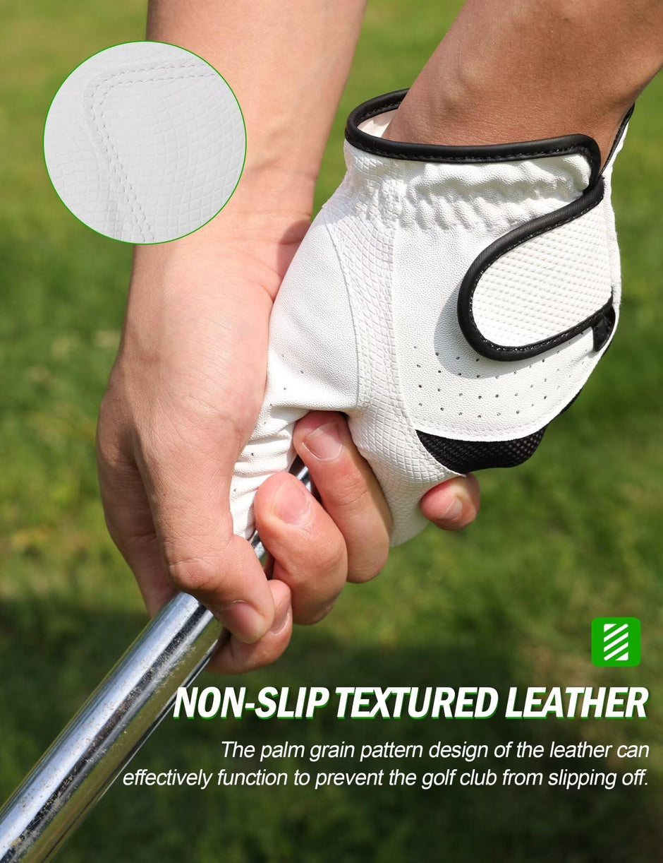 Men & Women’s Golf Glove - Premium Cabretta Leather (Soft Touch), Breathable Mesh, Non-Slip Palm Lift Grip