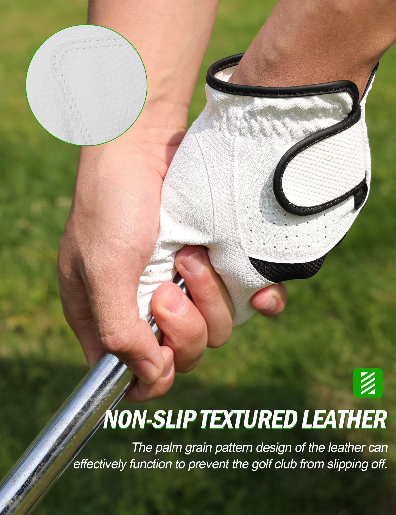 Men & Women’s Golf Glove - Premium Cabretta Leather (Soft Touch), Breathable Mesh, Non-Slip Palm Lift Grip