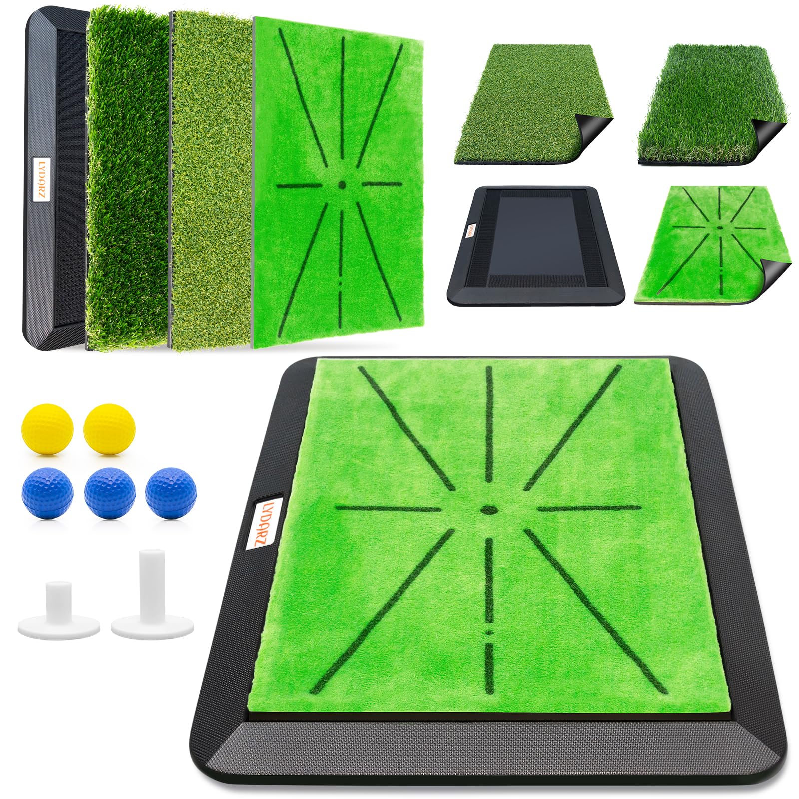 3 Replaceable Golf Training Mats with No-Slip Heavy Duty Rubber Base, Golf Hitting Mats and Golf Practice Mat with Instant Swing Path Feedback