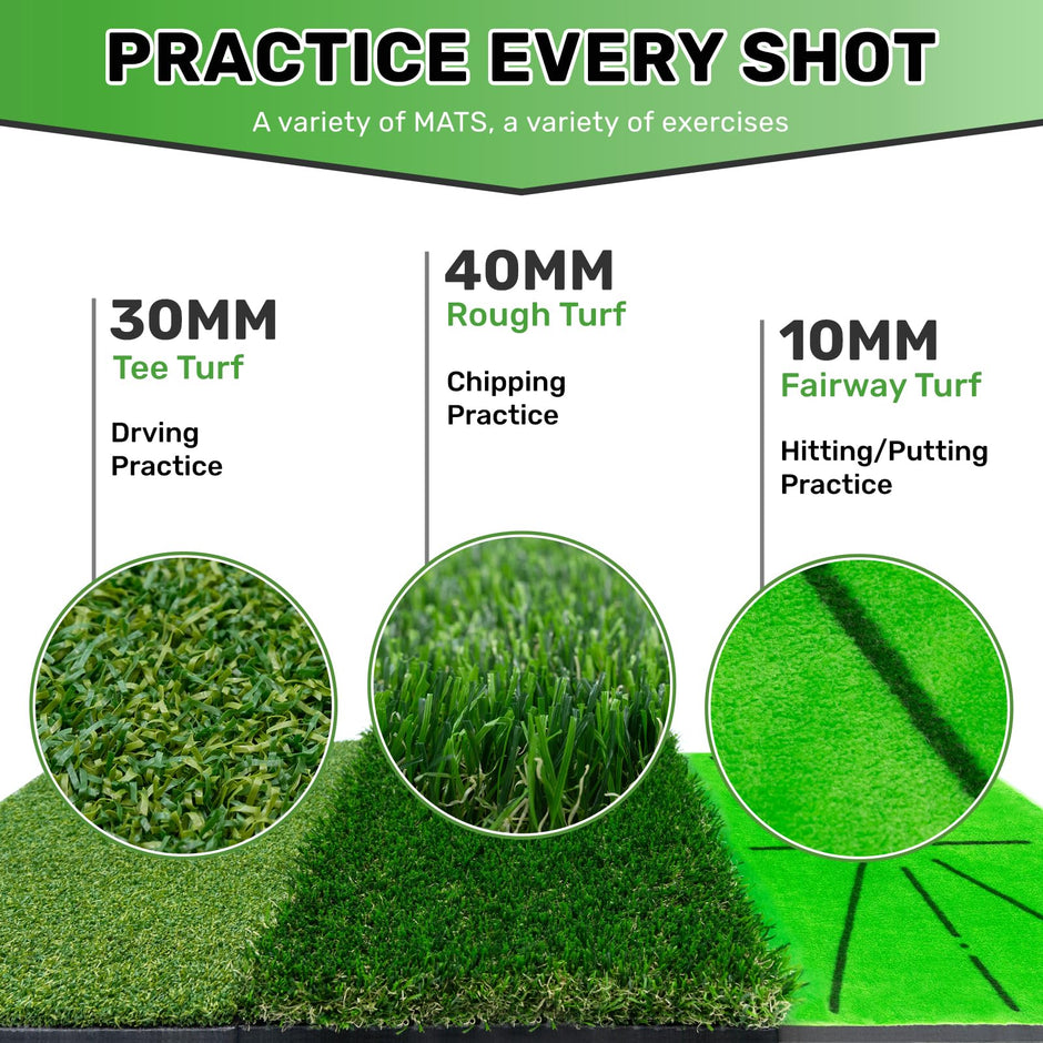 3 Replaceable Golf Training Mats with No-Slip Heavy Duty Rubber Base, Golf Hitting Mats and Golf Practice Mat with Instant Swing Path Feedback