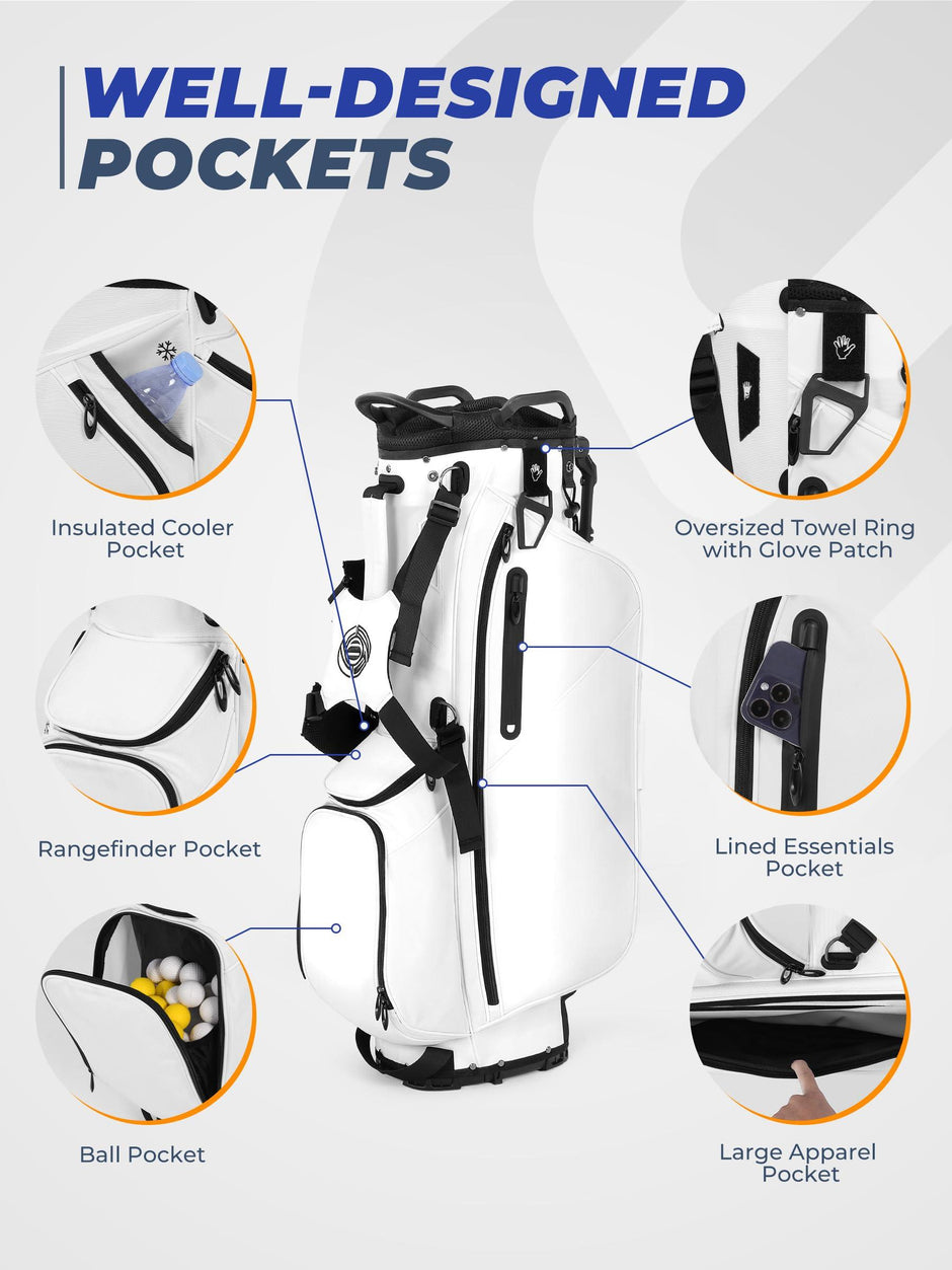 7-Way Full-Length Dividers Golf Bag, 900D Weather-Resistant Fabric & Cooler Pockets