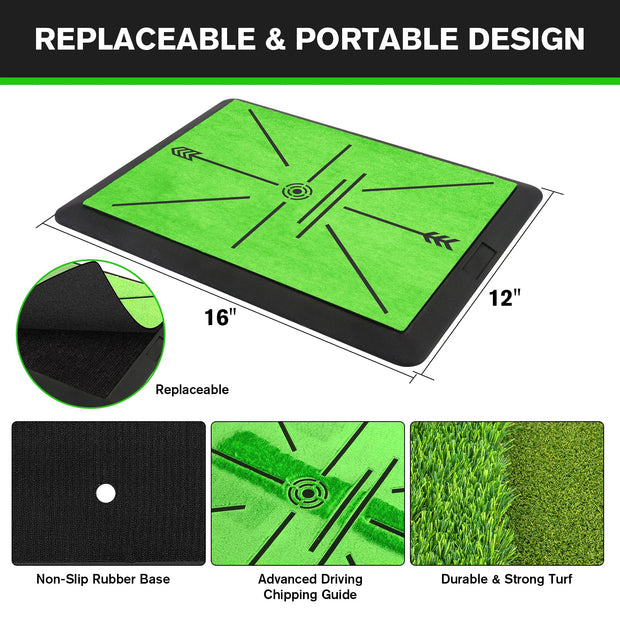Golf Hitting Mat Outdoor Indoor for Swing Path Feedback Detection Batting, Artificial Dual Turf Golf Mat with Tees for Training, Driving, Chipping