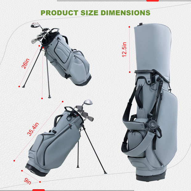 Unisex 14-Way Golf Stand Bag - Lightweight Leather Design, Full-Length Dividers + Multiple Pockets