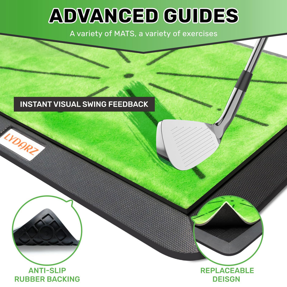 3 Replaceable Golf Training Mats with No-Slip Heavy Duty Rubber Base, Golf Hitting Mats and Golf Practice Mat with Instant Swing Path Feedback