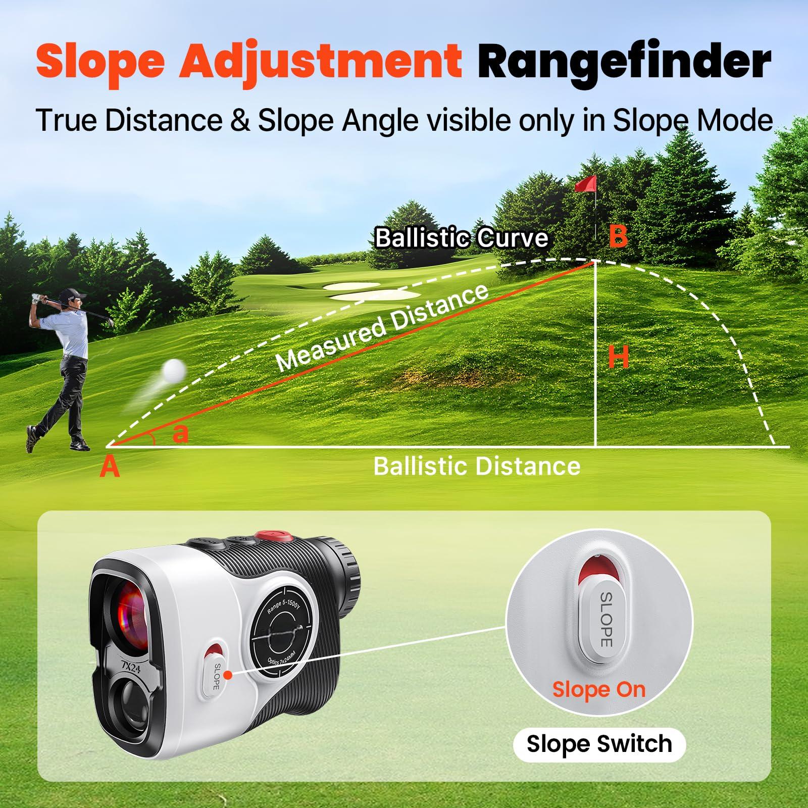 Golf Laser Rangefinder with Slope -7X Magnification, Magnet Stripe, 85% Transmission Lens for Golfing/Hunting