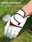 Men & Women’s Golf Glove - Premium Cabretta Leather (Soft Touch), Breathable Mesh, Non-Slip Palm Lift Grip