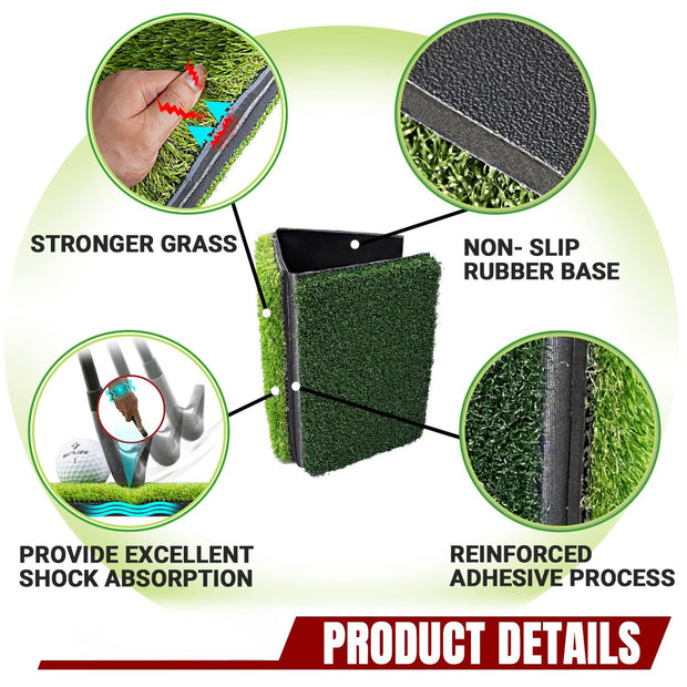 Foldable Tri-Turf Hitting Mat, Heavy-Duty Golf Hitting Mat, Practice Mat with EVA Rubber Base, Larger Size for Indoor/Outdoor Swing and Chipping Practice