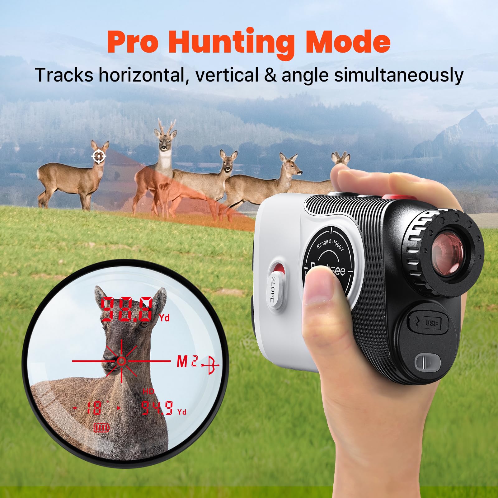 Golf Laser Rangefinder with Slope -7X Magnification, Magnet Stripe, 85% Transmission Lens for Golfing/Hunting