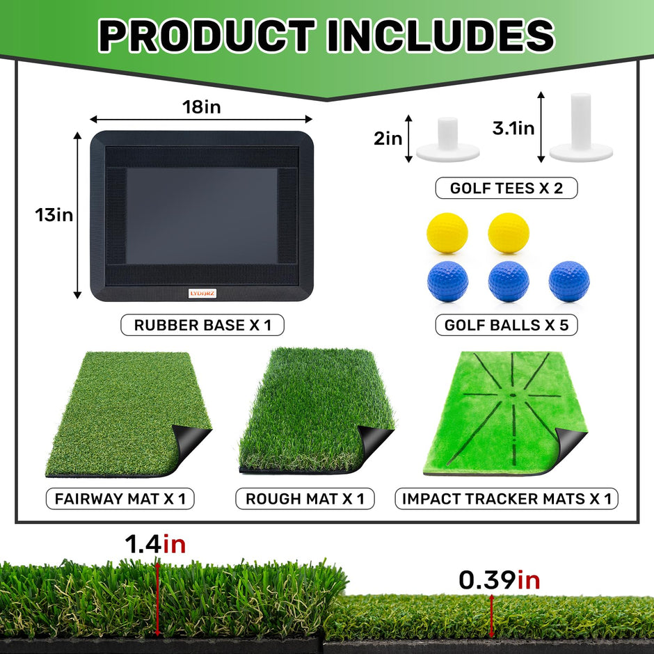 3 Replaceable Golf Training Mats with No-Slip Heavy Duty Rubber Base, Golf Hitting Mats and Golf Practice Mat with Instant Swing Path Feedback