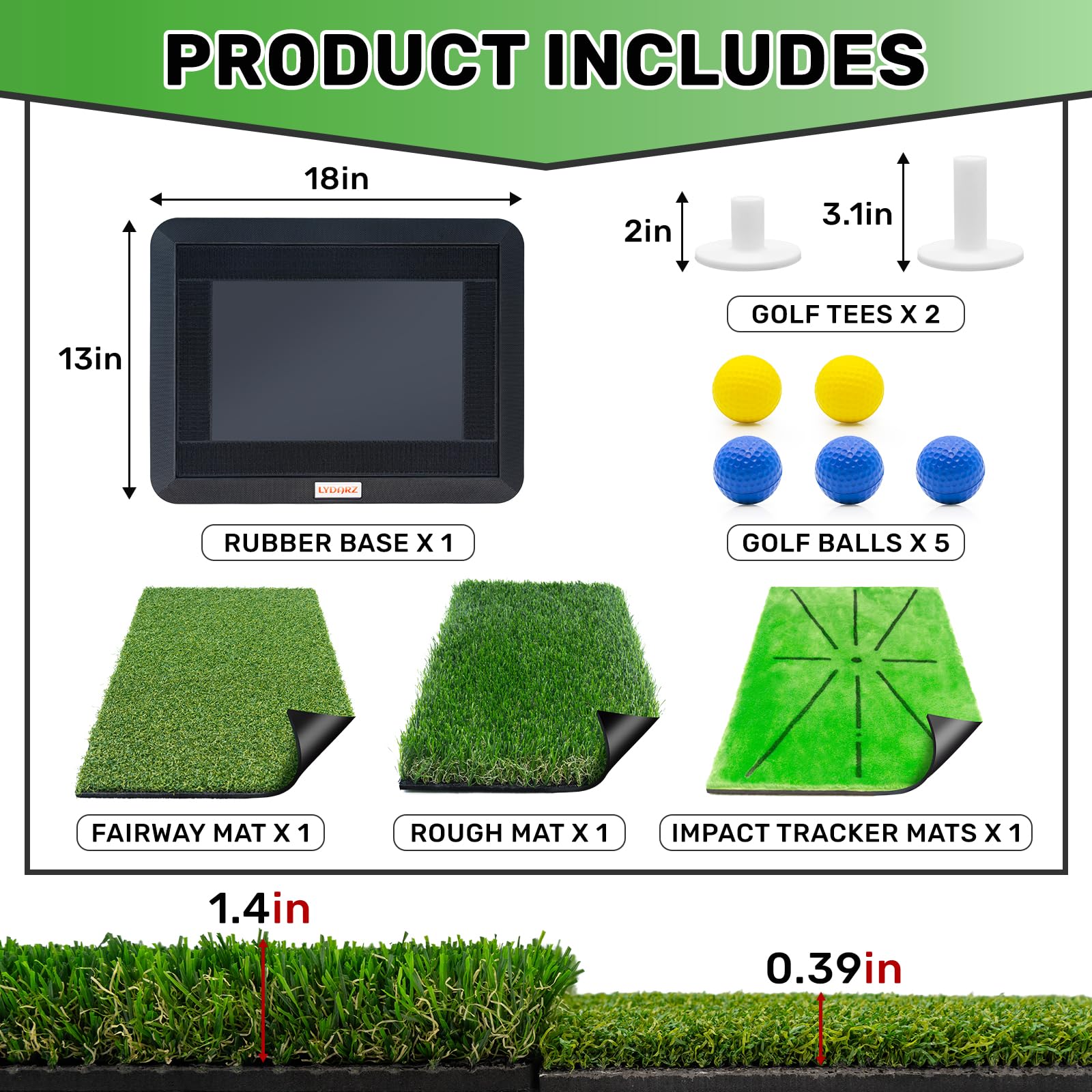 3 Replaceable Golf Training Mats with No-Slip Heavy Duty Rubber Base, Golf Hitting Mats and Golf Practice Mat with Instant Swing Path Feedback