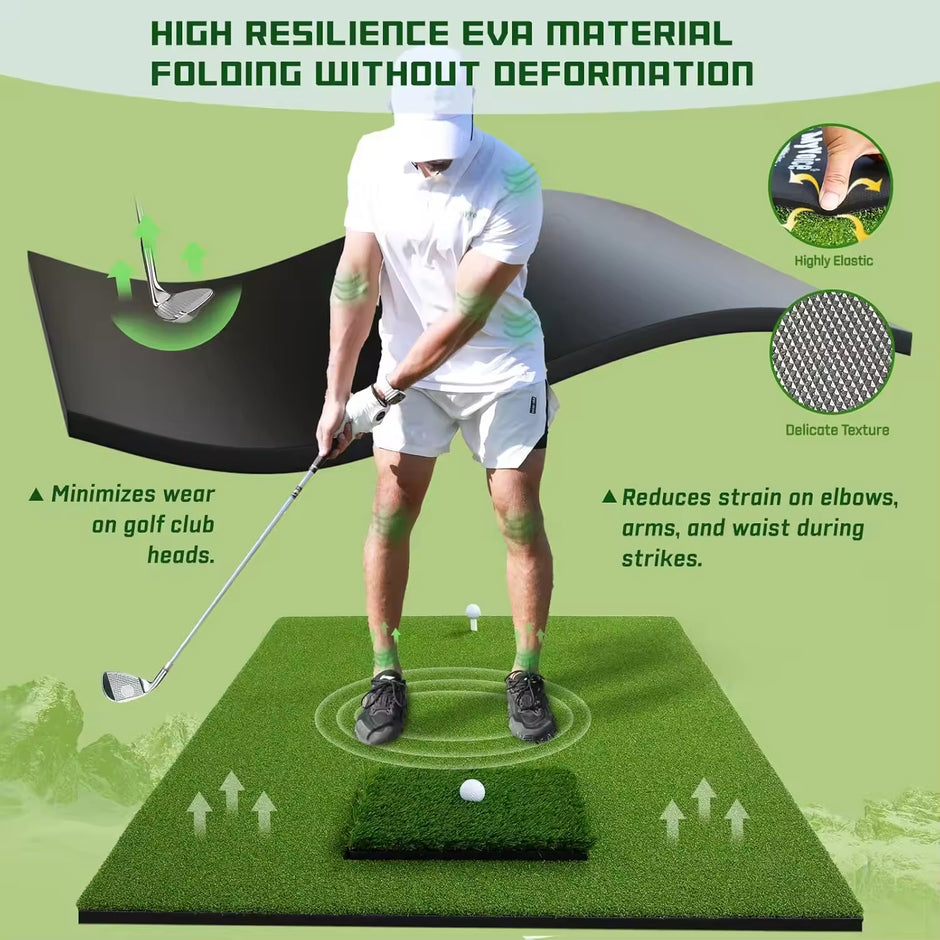 Ultimate Golf Mat-5x4ft Large Golf Hitting Mat for Indoor & Outdoor Use, Thickened Design with Interchangeable Mats