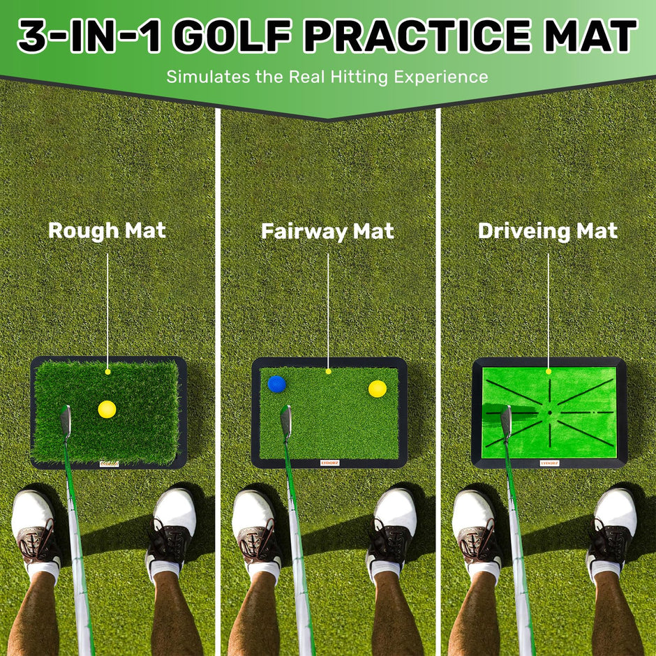 3 Replaceable Golf Training Mats with No-Slip Heavy Duty Rubber Base, Golf Hitting Mats and Golf Practice Mat with Instant Swing Path Feedback