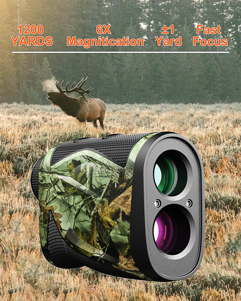 Heartgon Hunting Rangefinder - 1200 Yards, Rechargeable, 6X Magnification, High-Precision (Scan/Distance/Angle/Speed), Waterproof Bowhunting Type with Case